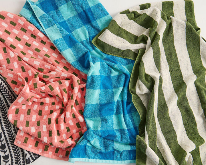 Kip & Co Moss Stripe Terry Bath Sheet / Beach Towel