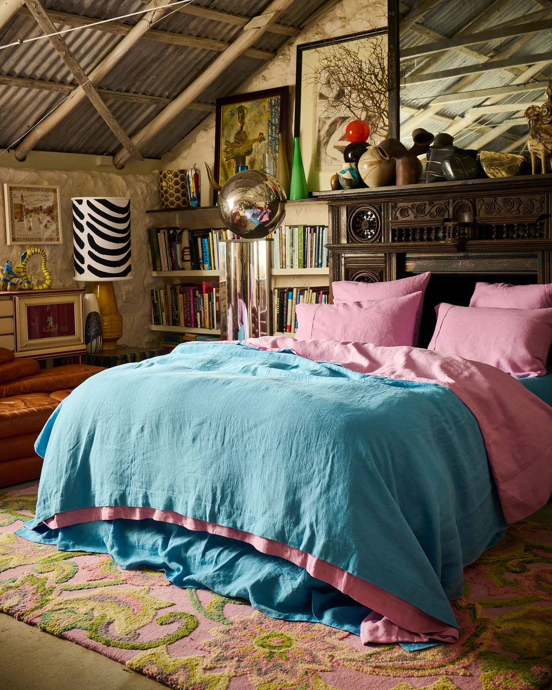 Kip & Co Niagara Lavender Reversible Linen Quilt Cover