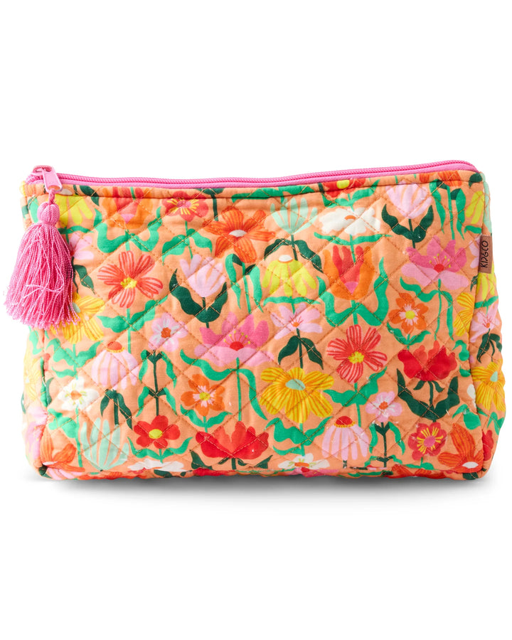Kip & Co Popping Flowers Peach Quilted Cotton Toiletry Purse