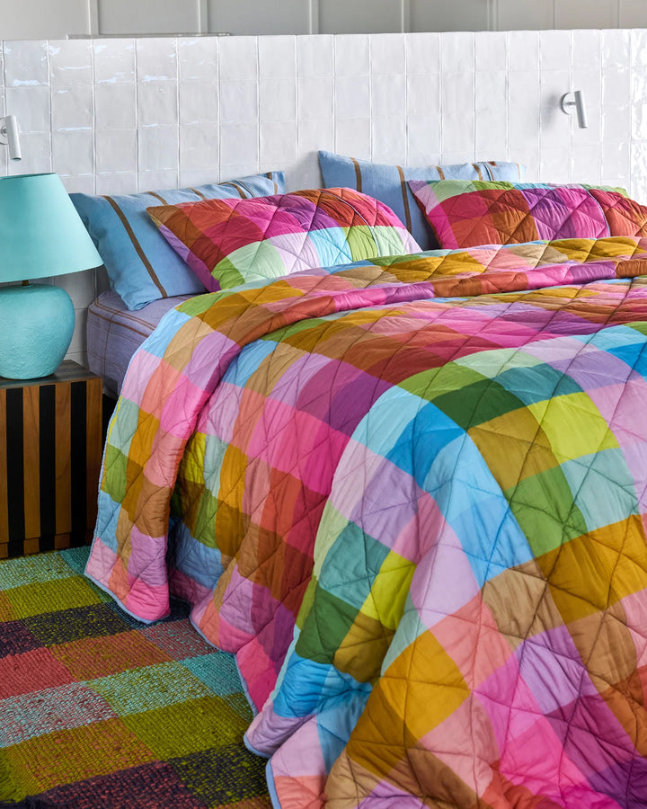 Kip & Co Ponza Tartan Organic Cotton Quilted Bedspread