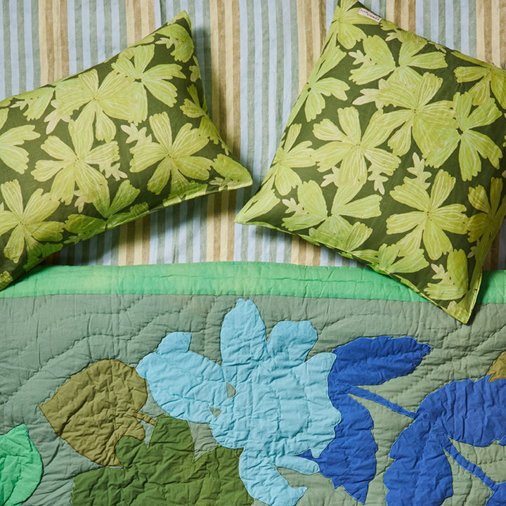 Bonnie & Neil Floral Appliqué Green Bedspread