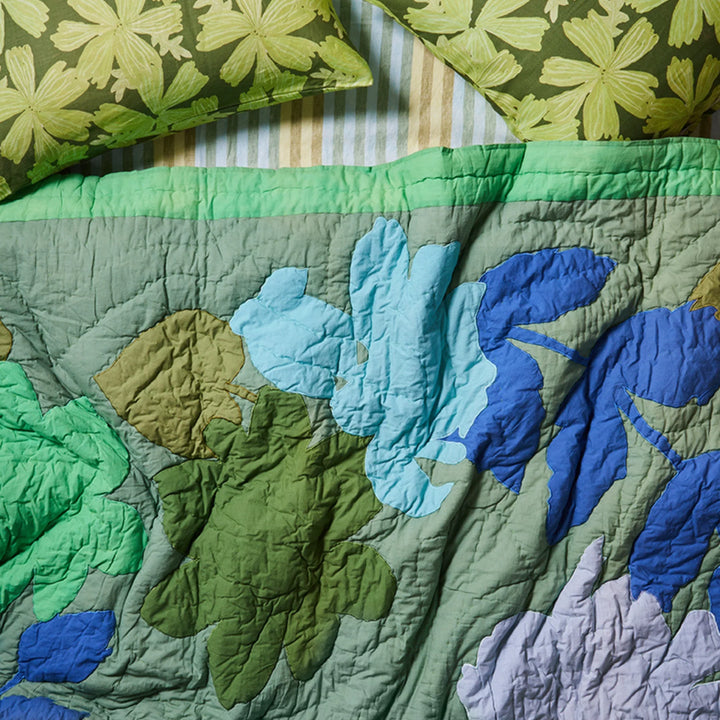 Bonnie & Neil Floral Appliqué Green Bedspread