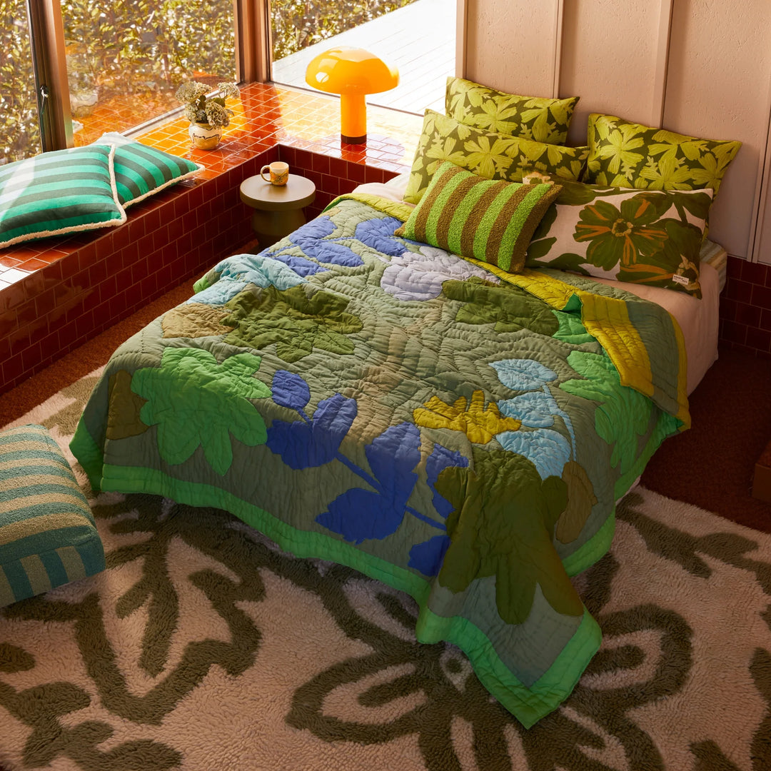 Bonnie & Neil Floral Appliqué Green Bedspread