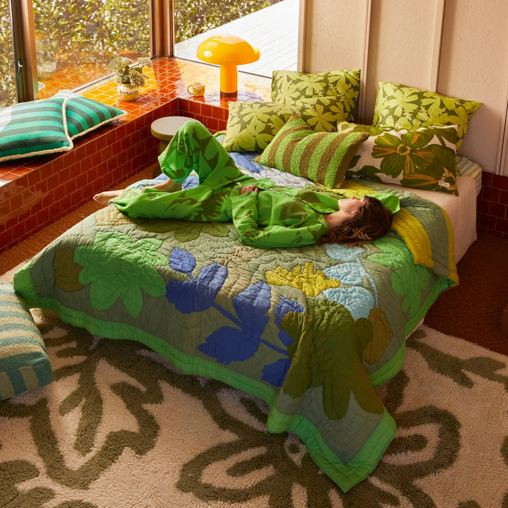 Bonnie & Neil Floral Appliqué Green Bedspread