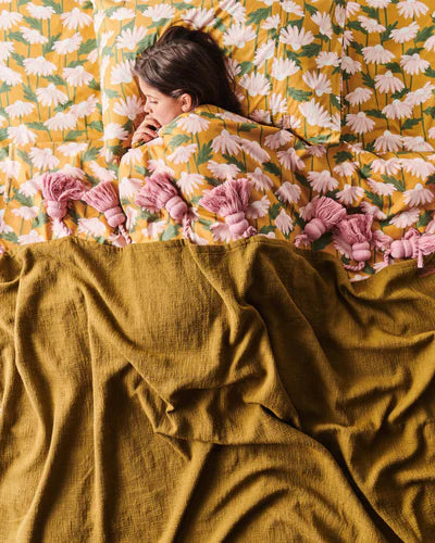 Kip & Co Daisy Bunch Mustard Organic Cotton Fitted Sheet