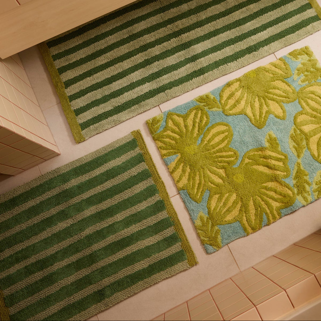 Bonnie & Neil Stripe Reversible Khaki Bath Mat