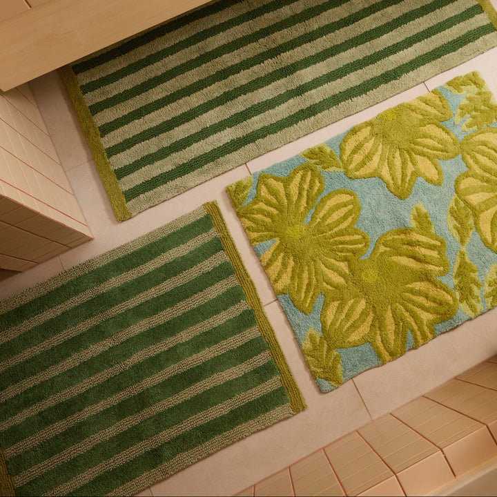 Bonnie & Neil Stripe Reversible Khaki Bath Mat