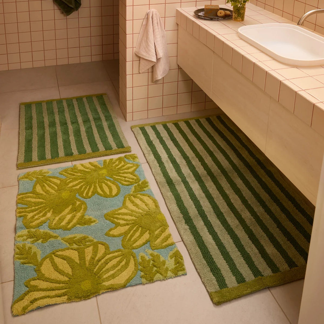 Bonnie & Neil Stripe Reversible Khaki Bath Mat
