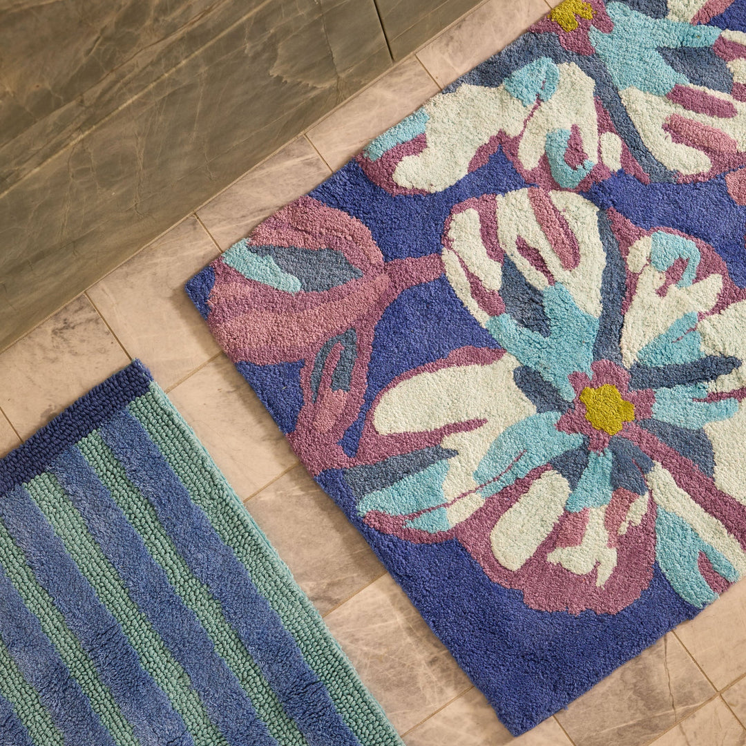 Bonnie & Neil Dutch Floral Blue Bath Mat