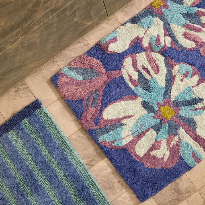 Bonnie & Neil Dutch Floral Blue Bath Mat