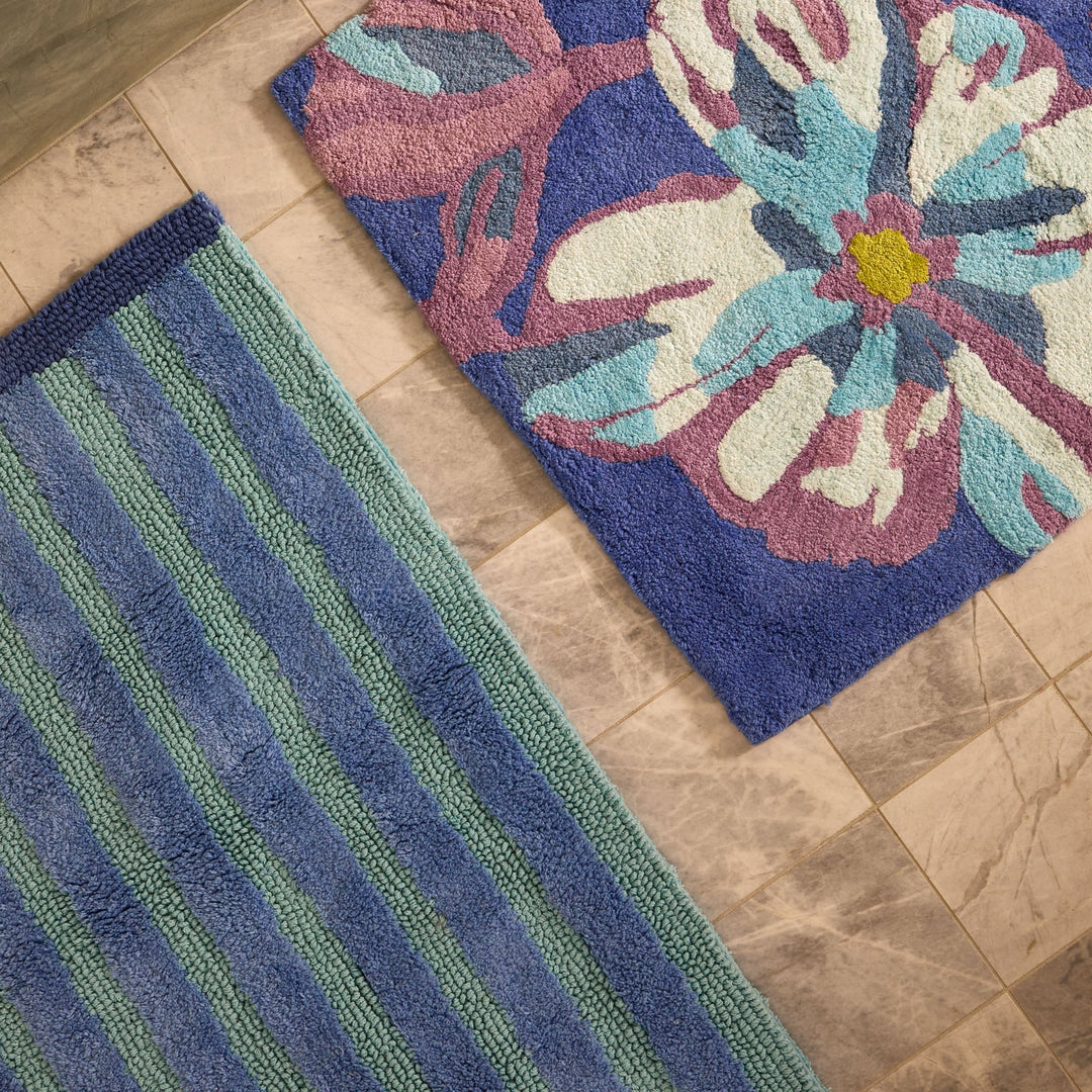 Bonnie & Neil Stripe Reversible Blue Long Bath Mat
