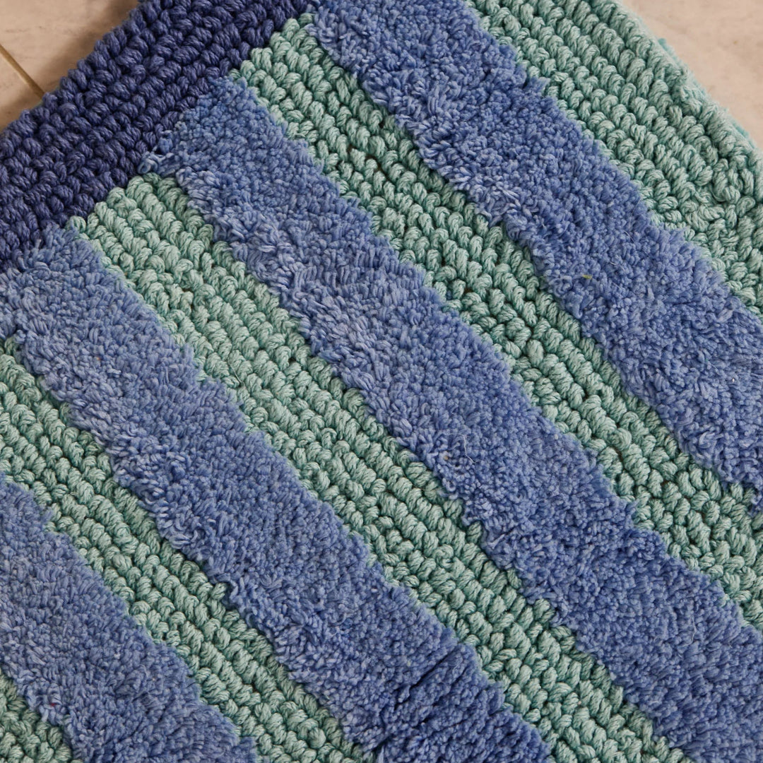 Bonnie & Neil Stripe Reversible Blue Long Bath Mat