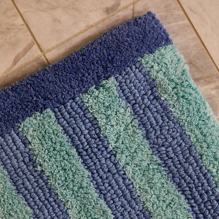 Bonnie & Neil Stripe Reversible Blue Long Bath Mat