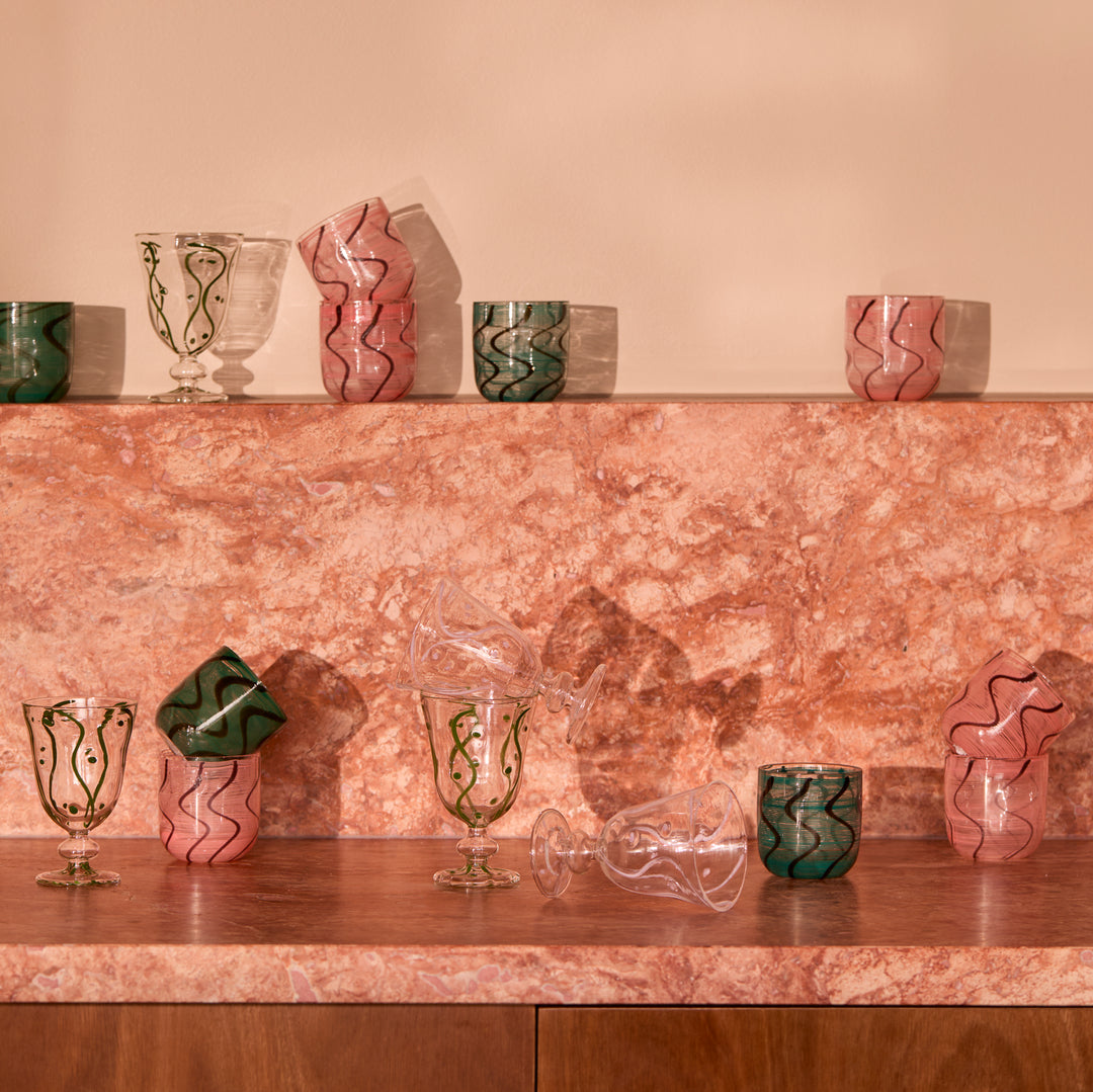 Bonnie & Neil Waves Green Goblets