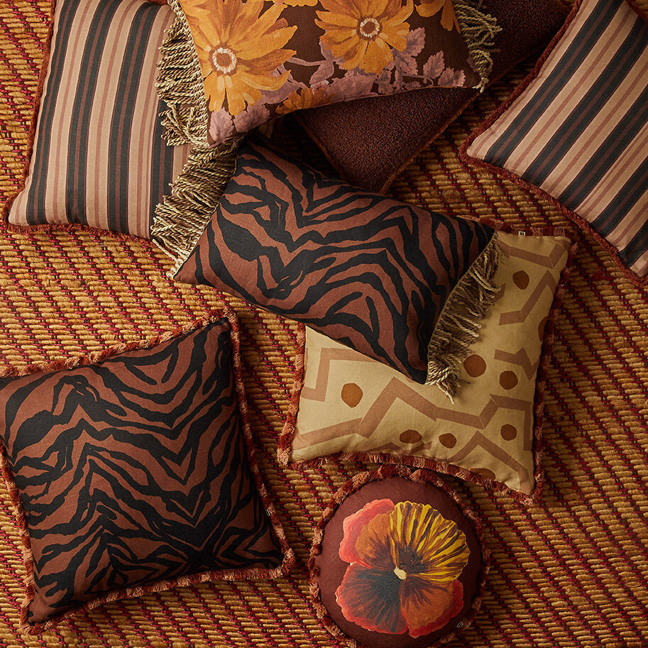 Bonnie & Neil Wild Pansy Chocolate Round Cushion