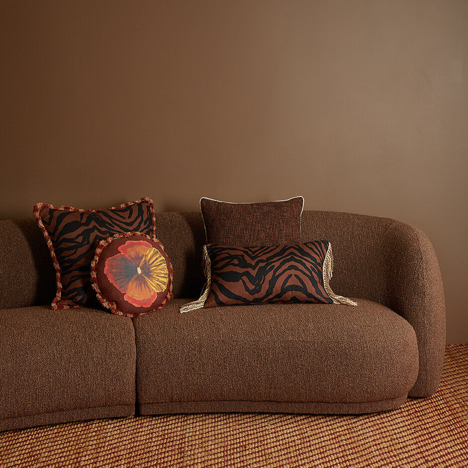 Bonnie & Neil Wild Pansy Chocolate Round Cushion