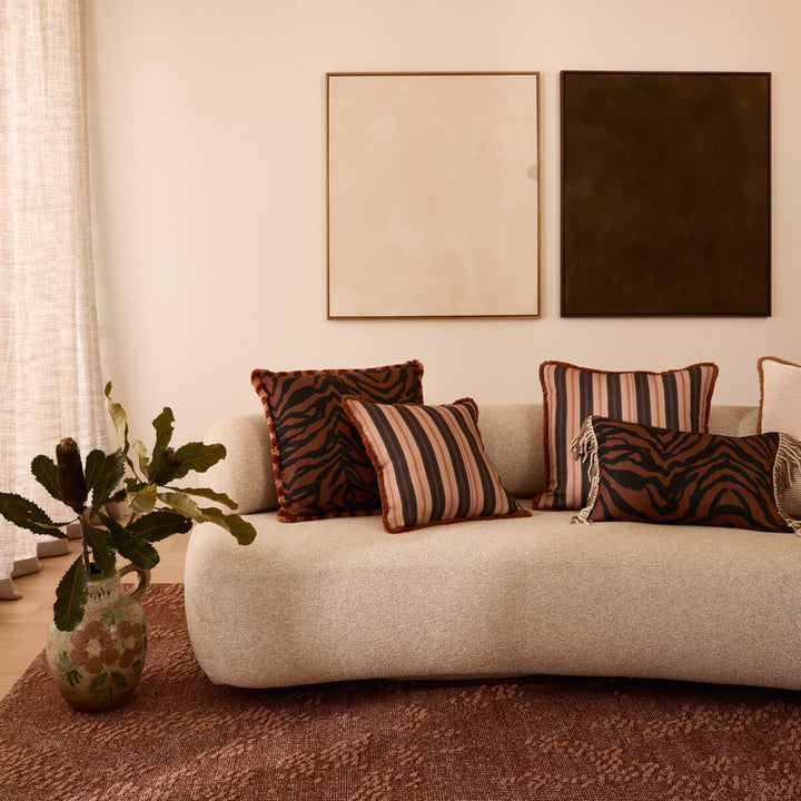 Bonnie & Neil Suiting Stripe Black Tan Cushion 50cm