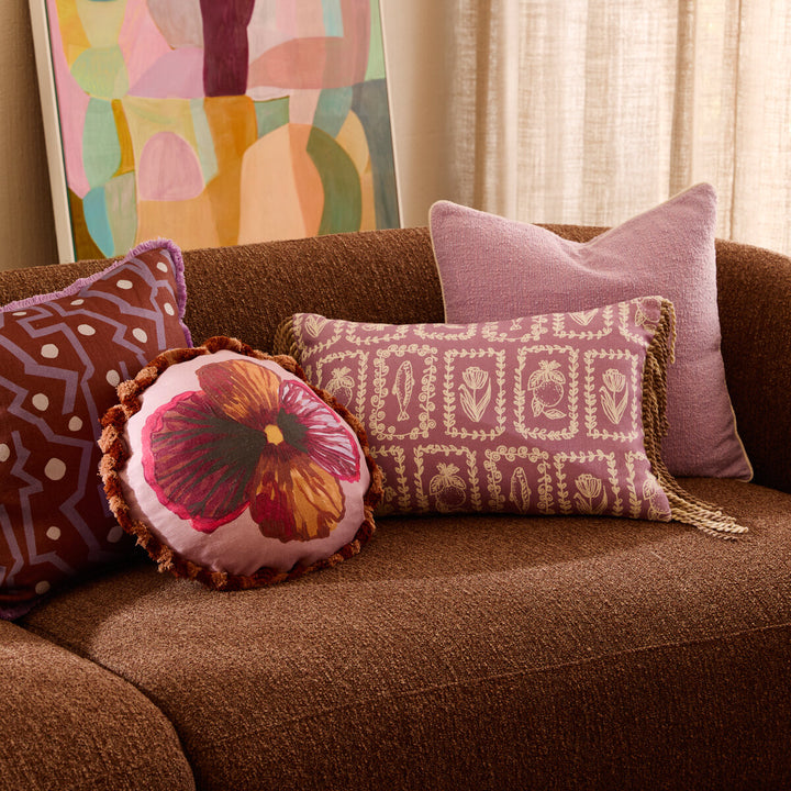 Bonnie & Neil Wild Pansy Lilac Round Cushion