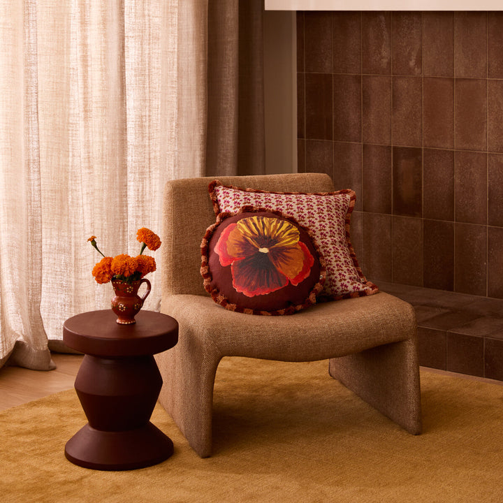 Bonnie & Neil Wild Pansy Chocolate Round Cushion
