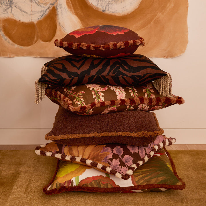 Bonnie & Neil Wild Pansy Chocolate Round Cushion
