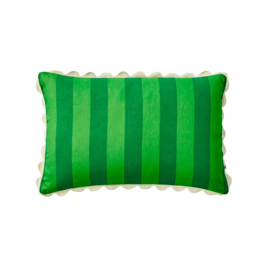 Bonnie & Neil Bold Stripe Green Linen Cushion 60x40cm