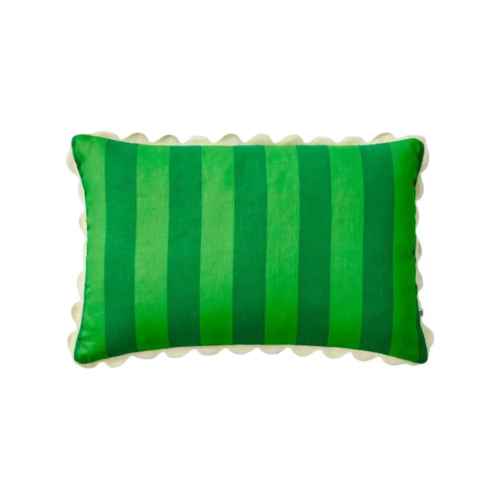 Bonnie & Neil Bold Stripe Green Linen Cushion 60x40cm