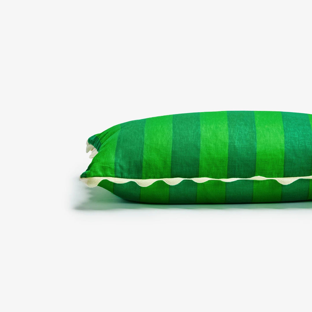 Bonnie & Neil Bold Stripe Green Linen Cushion 60x40cm