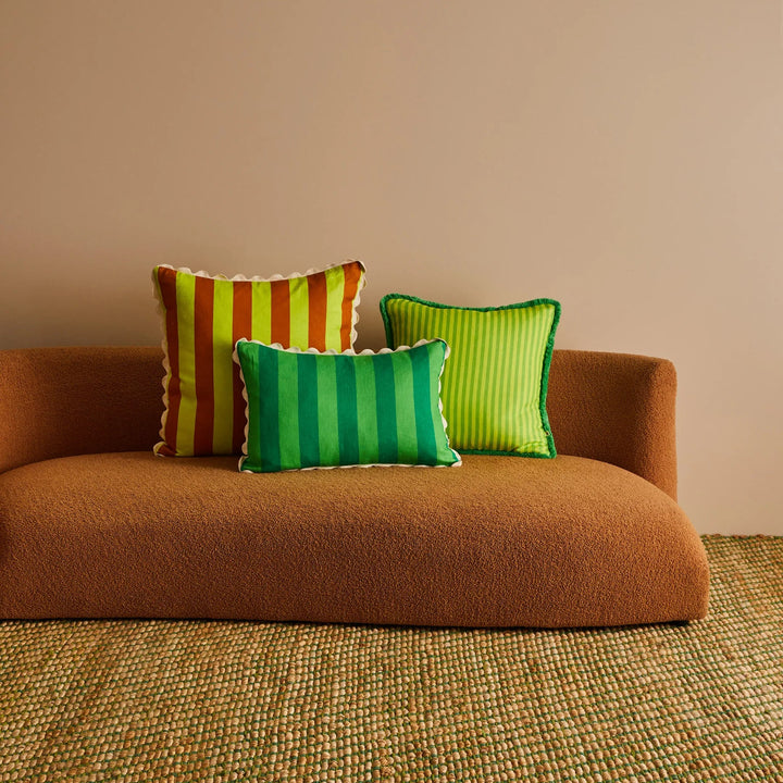 Bonnie & Neil Bold Stripe Green Linen Cushion 60x40cm