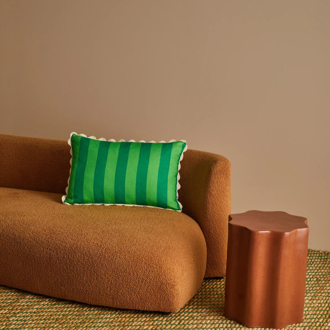 Bonnie & Neil Bold Stripe Green Linen Cushion 60x40cm