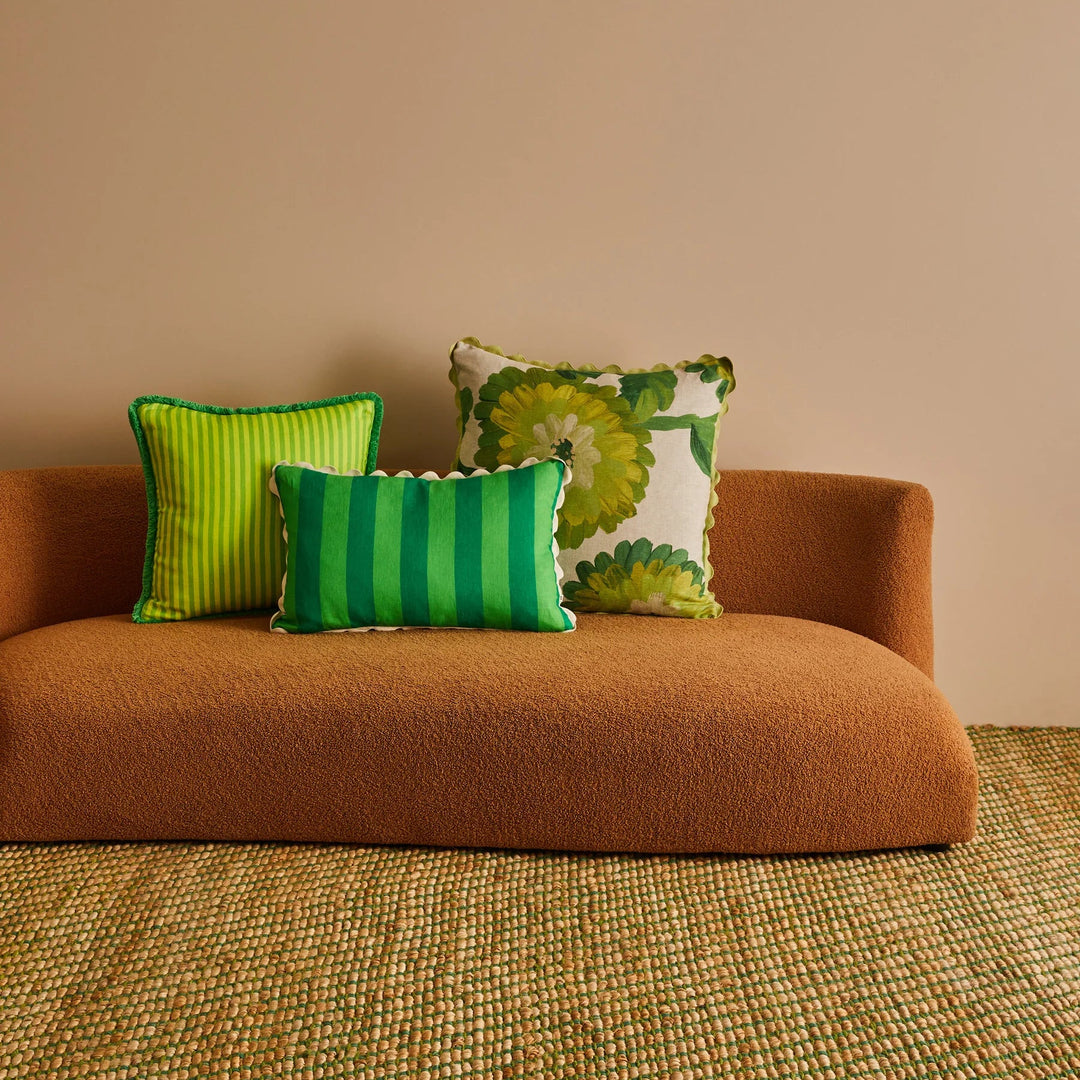 Bonnie & Neil Bold Stripe Green Linen Cushion 60x40cm