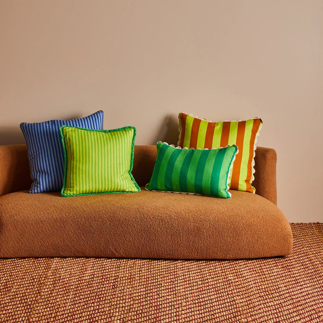 Bonnie & Neil Bold Stripe Green Linen Cushion 60x40cm
