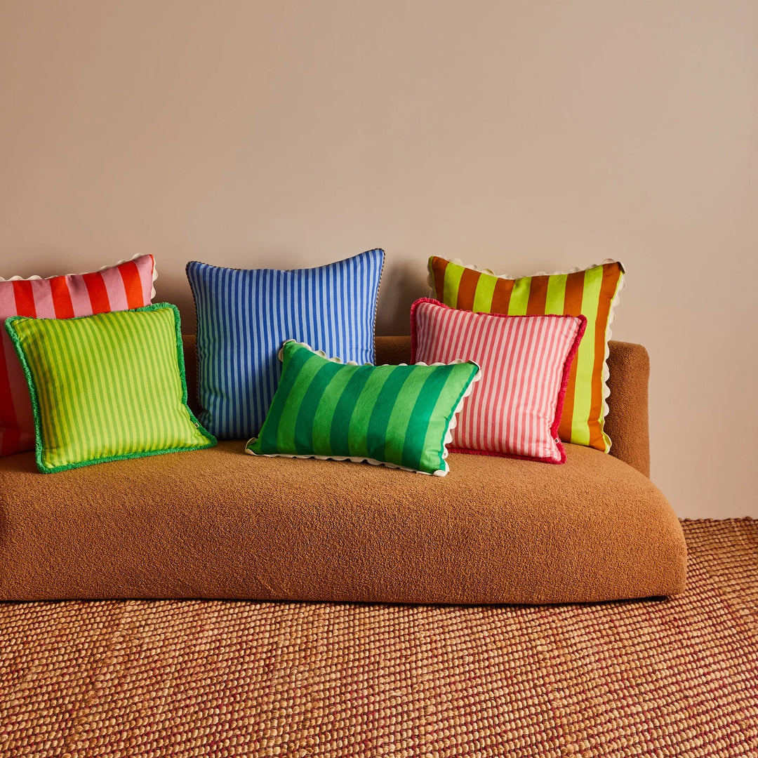 Bonnie & Neil Bold Stripe Green Linen Cushion 60x40cm