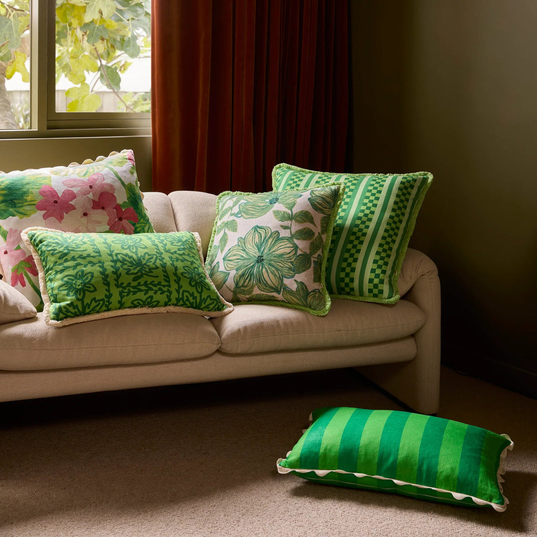 Bonnie & Neil Bold Stripe Green Linen Cushion 60x40cm