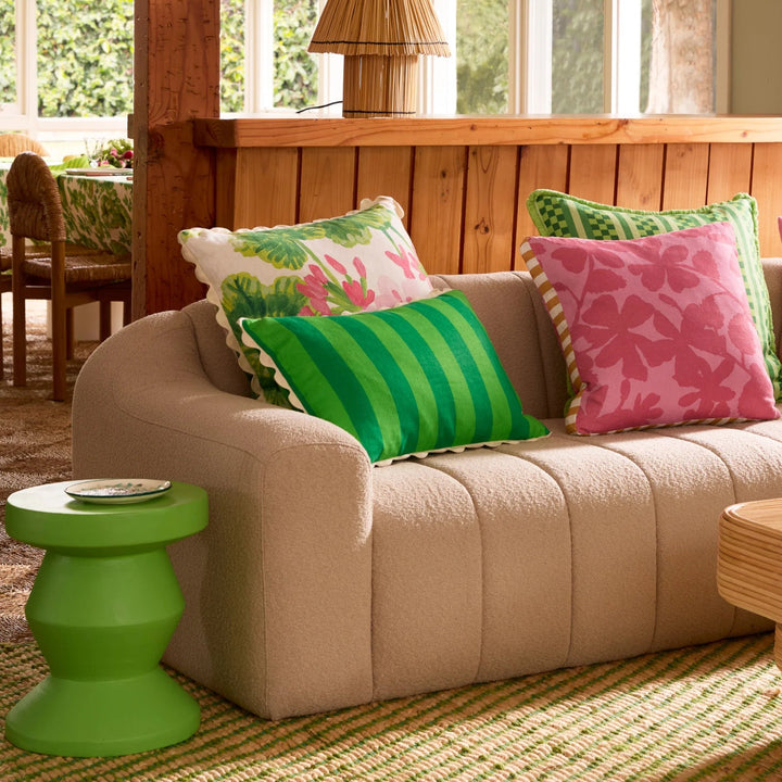 Bonnie & Neil Bold Stripe Green Linen Cushion 60x40cm