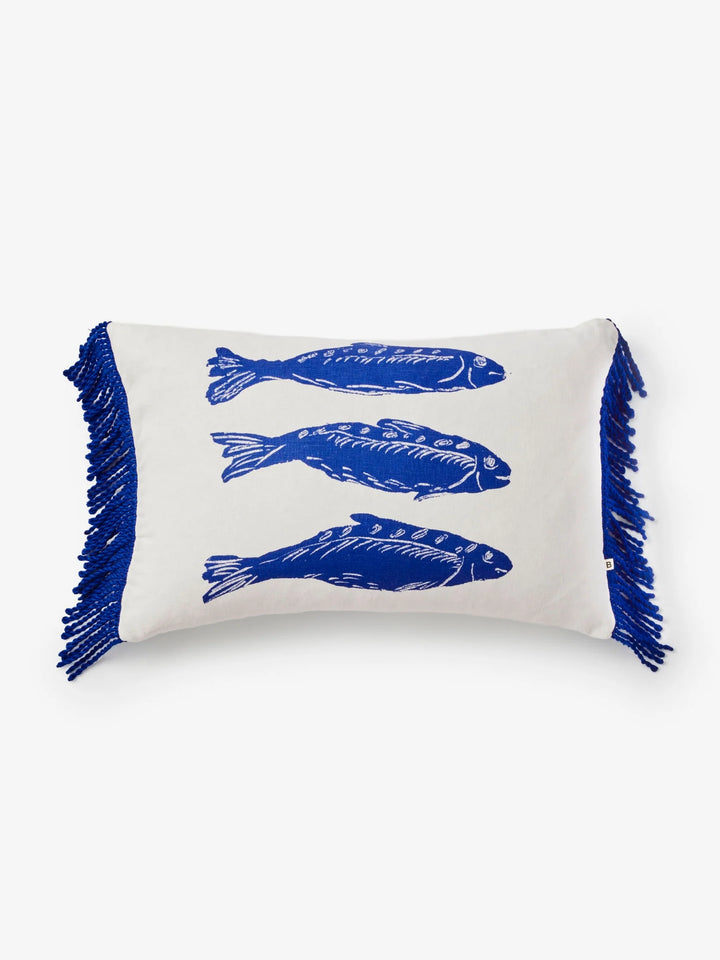 Bonnie & Neil Sardines Blue Linen Cushion 60x40cm