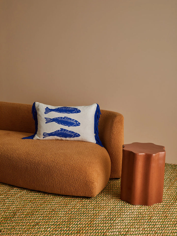 Bonnie & Neil Sardines Blue Linen Cushion 60x40cm