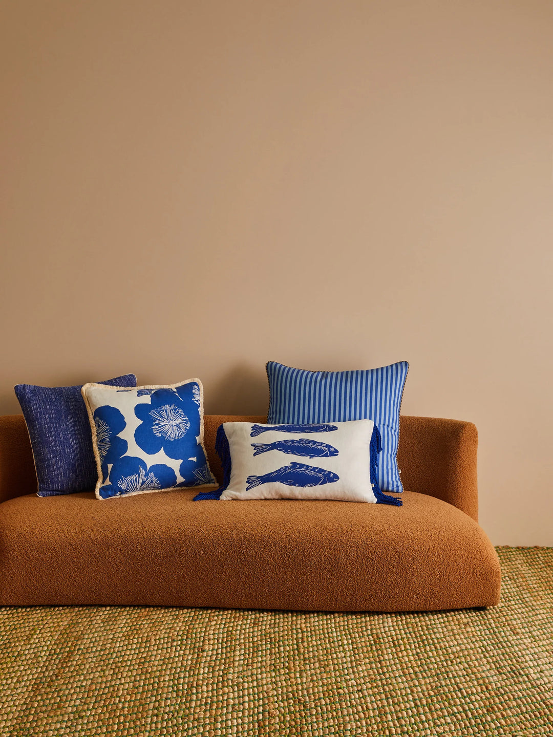 Bonnie & Neil Sardines Blue Linen Cushion 60x40cm