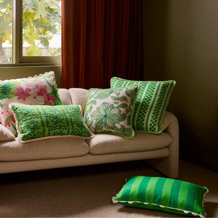 Bonnie & Neil Daisy Verde Linen Cushion 60x40cm