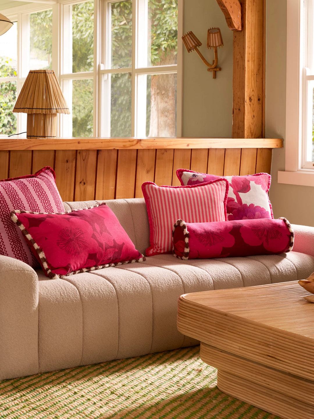 Bonnie & Neil Pinstripe Rose Linen Cushion 50cm