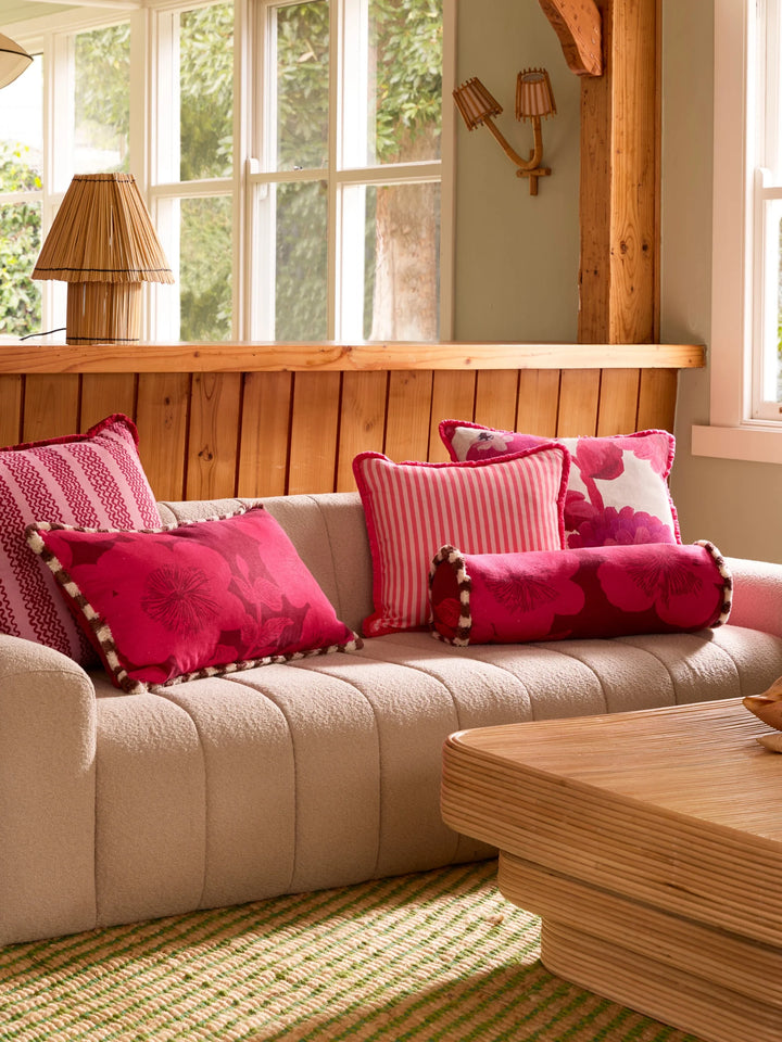 Bonnie & Neil Pinstripe Rose Linen Cushion 50cm