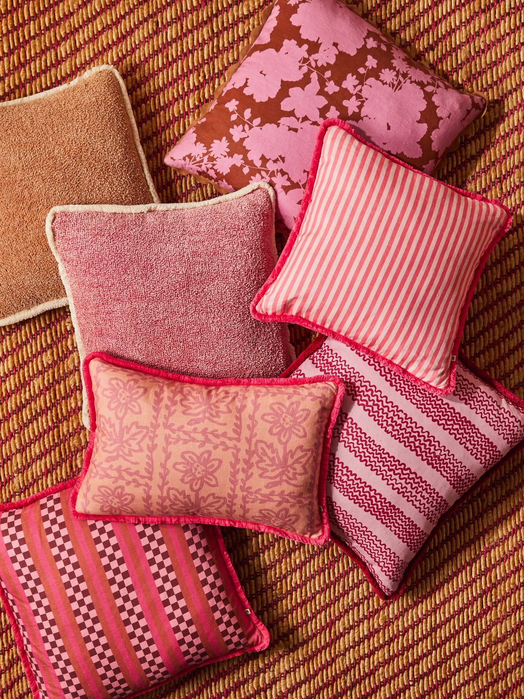 Bonnie & Neil Pinstripe Rose Linen Cushion 50cm