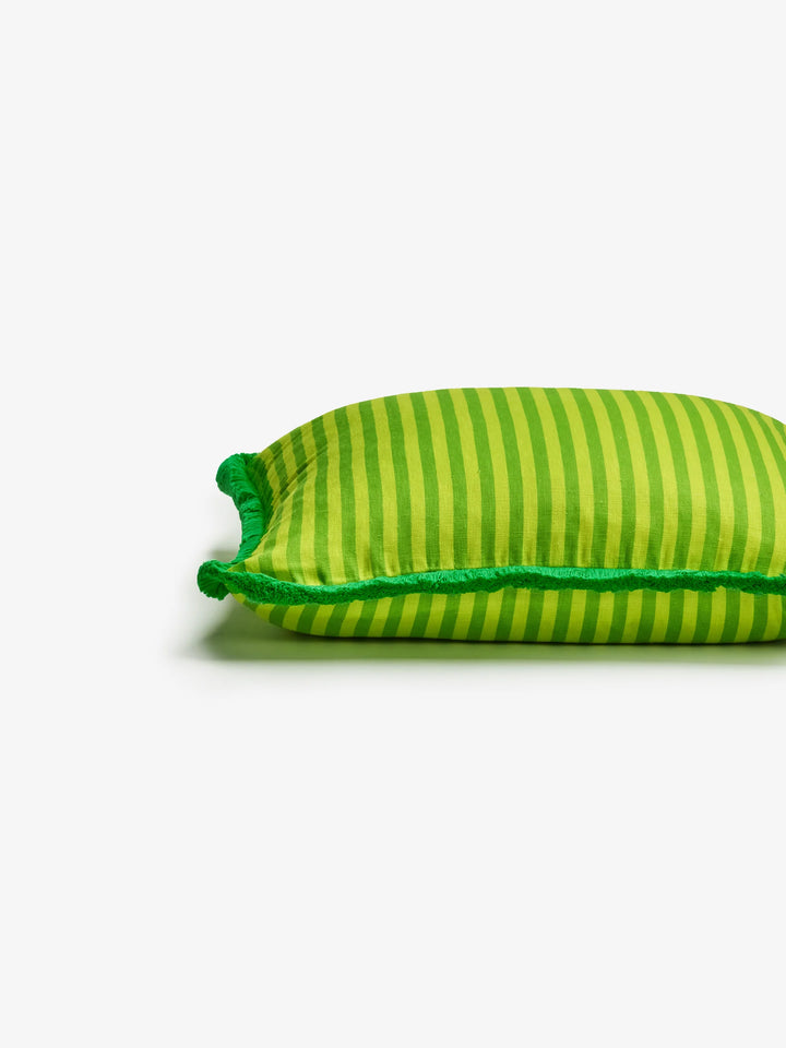 Bonnie & Neil Pinstripe Lime Linen Cushion 50cm