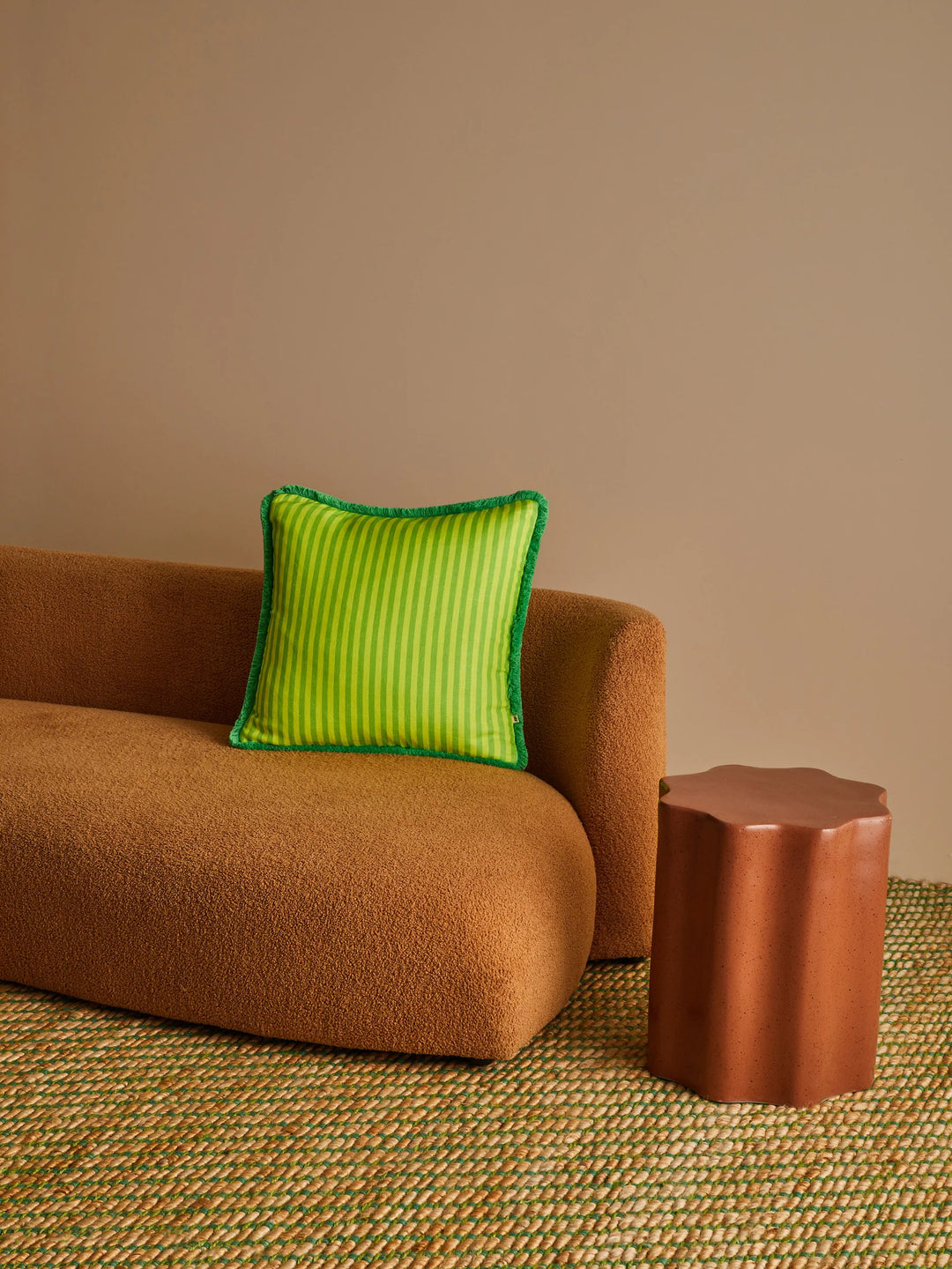 Bonnie & Neil Pinstripe Lime Linen Cushion 50cm