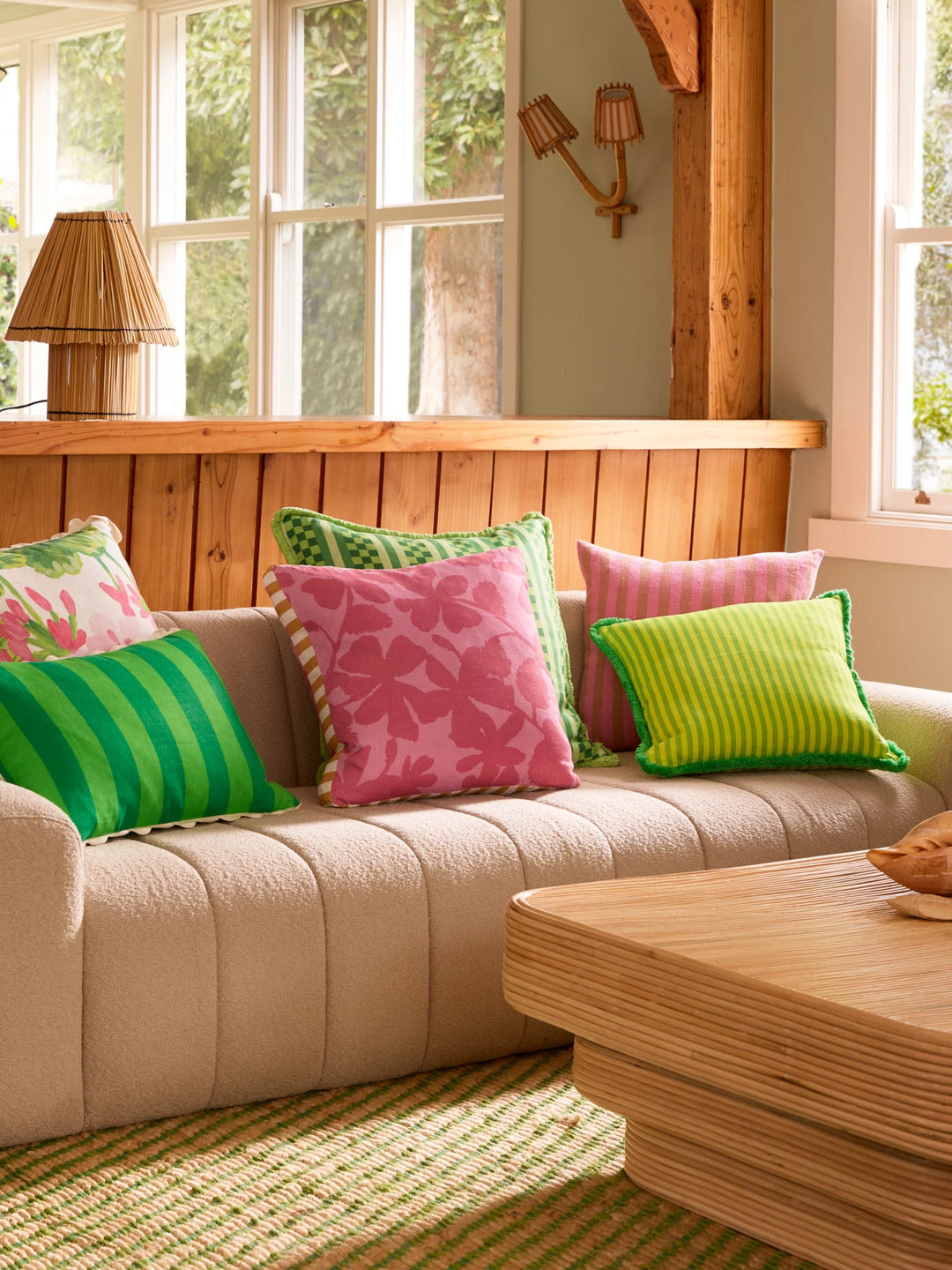 Bonnie & Neil Pinstripe Lime Linen Cushion 50cm