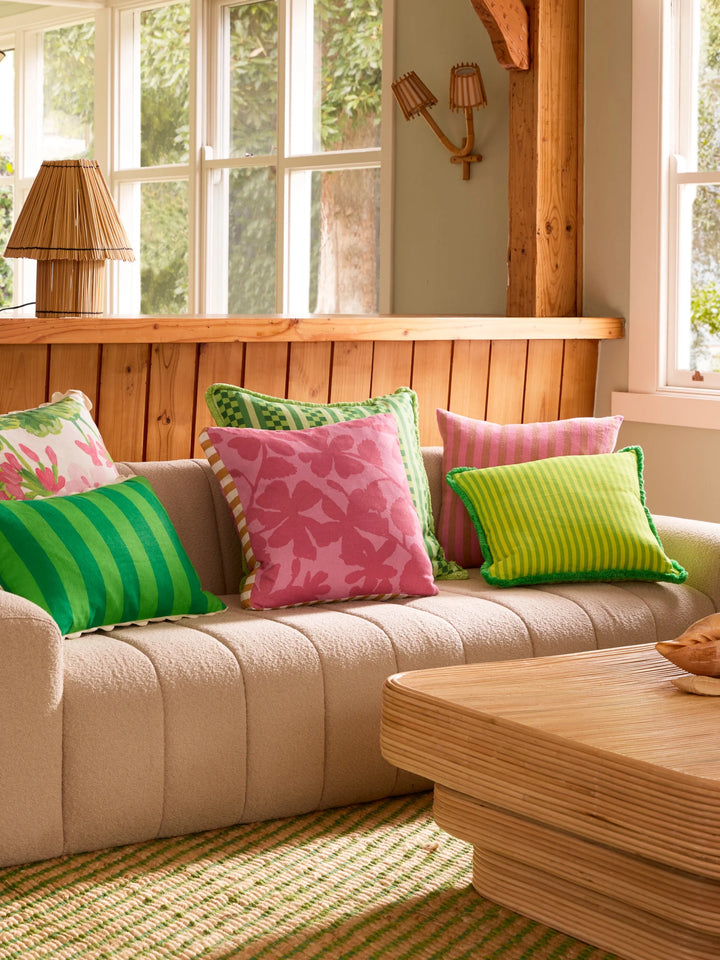 Bonnie & Neil Pinstripe Lime Linen Cushion 50cm