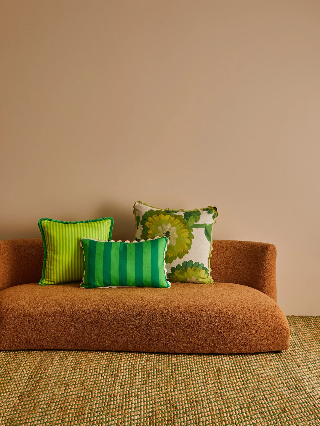 Bonnie & Neil Pinstripe Lime Linen Cushion 50cm