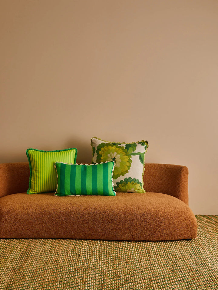 Bonnie & Neil Pinstripe Lime Linen Cushion 50cm
