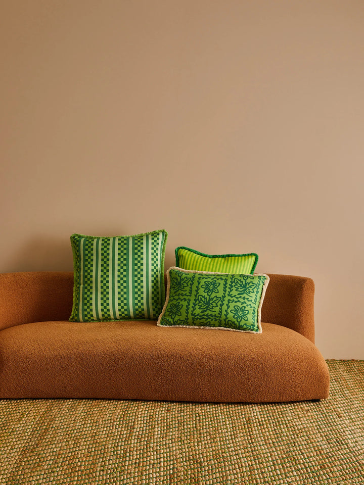 Bonnie & Neil Pinstripe Lime Linen Cushion 50cm
