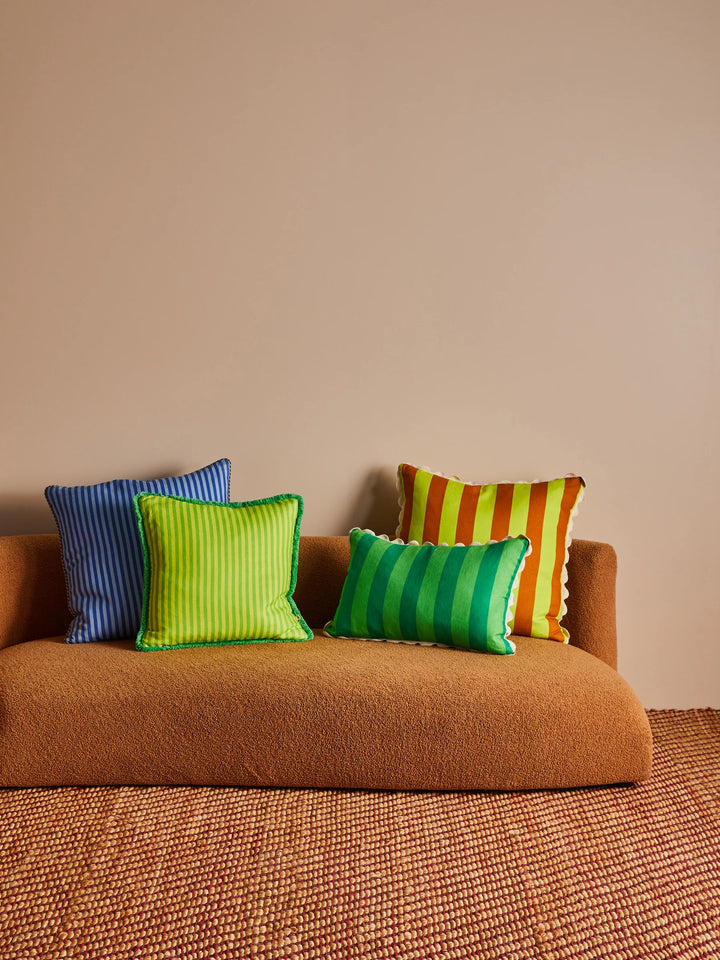 Bonnie & Neil Pinstripe Lime Linen Cushion 50cm