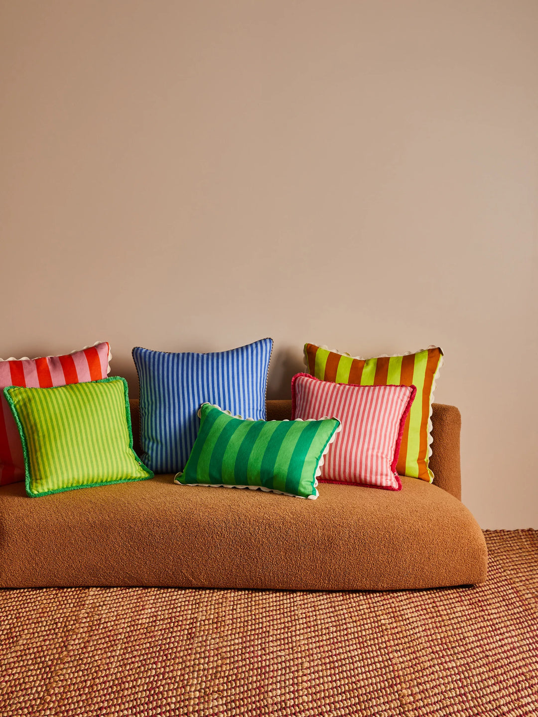 Bonnie & Neil Pinstripe Lime Linen Cushion 50cm